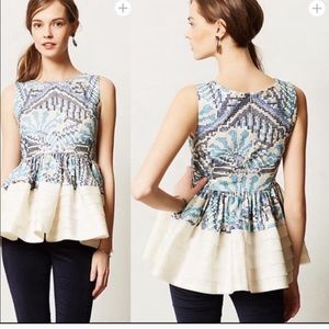 Anthropologie Fish Fry Blue Peplum Top